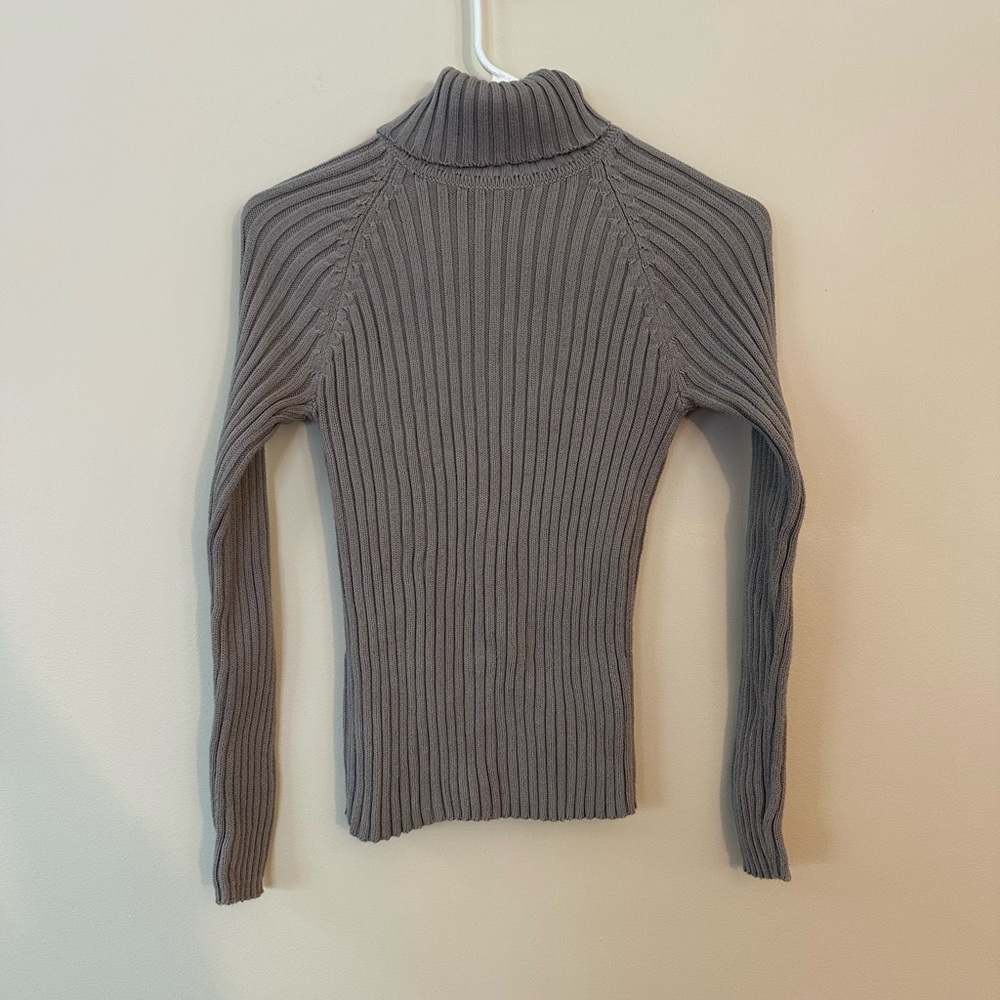 New York & Company Ribbed Turtleneck Sweater - Gray